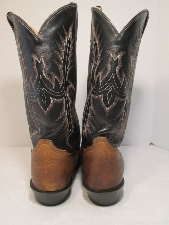 Vtg Tony Lama Cowboy Boots Mens 10 D Style 2005 Two Tone Black & Brown Leather main image 6